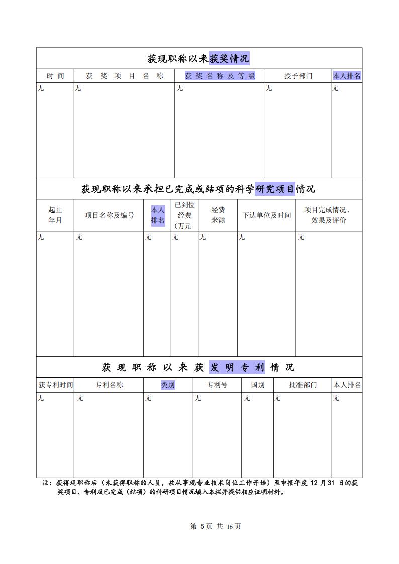 职称评定表单